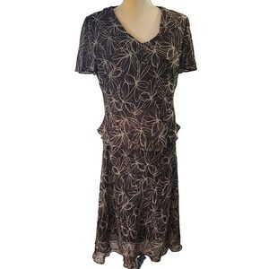 R&K Originals Women's Brown & Cream Petite 2pc Set Sheer Overlay 14P
